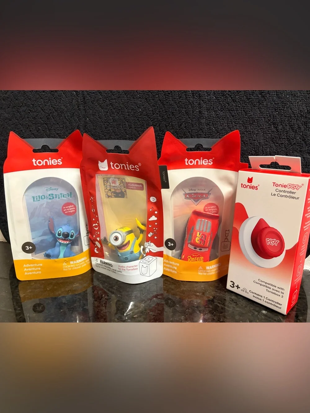Tonies Bundle - 3 Audio Characters (Cars, Lilo & Stitch, Minions) + Controller